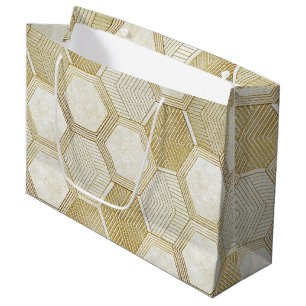 Elegant Gold Hexagon Geometric Pattern - Marble 2 Large Gift Bag