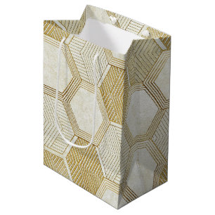 Elegant Gold Hexagon Geometric Pattern - Marble 2 Medium Gift Bag