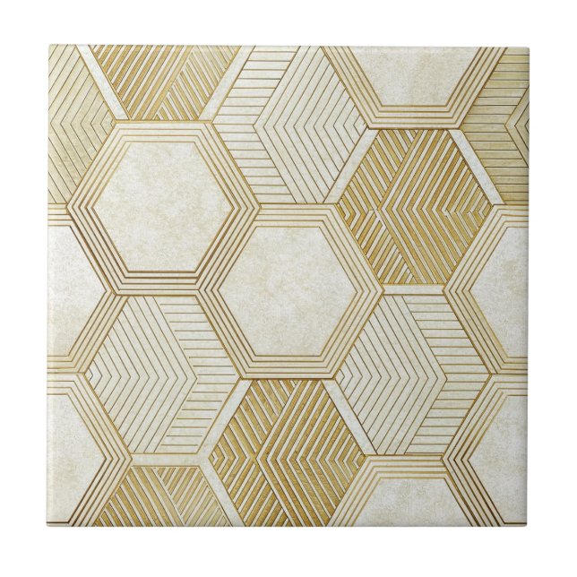 Elegant Gold Hexagon Geometric Pattern - Marble 2 Tile (Front)