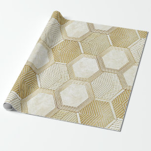 Elegant Gold Hexagon Geometric Pattern - Marble 2 Wrapping Paper