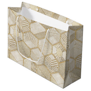 Elegant Gold Hexagon Geometric Pattern - Marble 3 Large Gift Bag