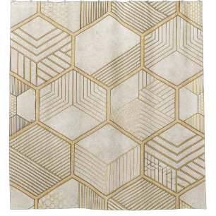 Elegant Gold Hexagon Geometric Pattern - Marble 3 Shower Curtain