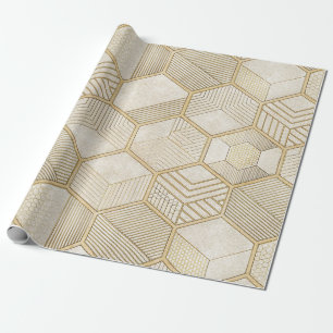 Elegant Gold Hexagon Geometric Pattern - Marble 3 Wrapping Paper