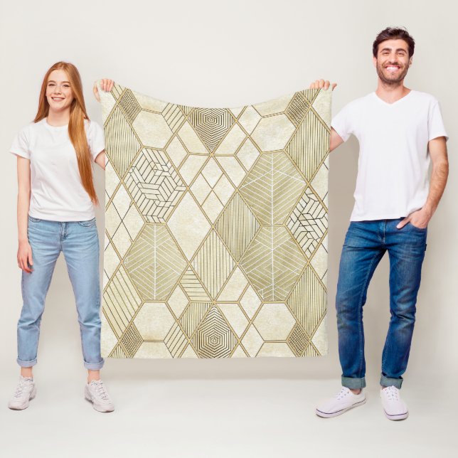 Elegant Gold Hexagon Geometric Pattern - Marble 4 Fleece Blanket (In Situ)