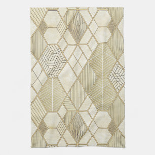 Elegant Gold Hexagon Geometric Pattern - Marble 4 Tea Towel
