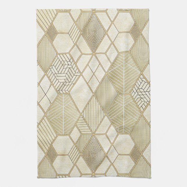 Elegant Gold Hexagon Geometric Pattern - Marble 4 Tea Towel (Vertical)