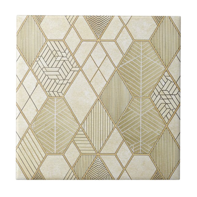 Elegant Gold Hexagon Geometric Pattern - Marble 4 Tile (Front)