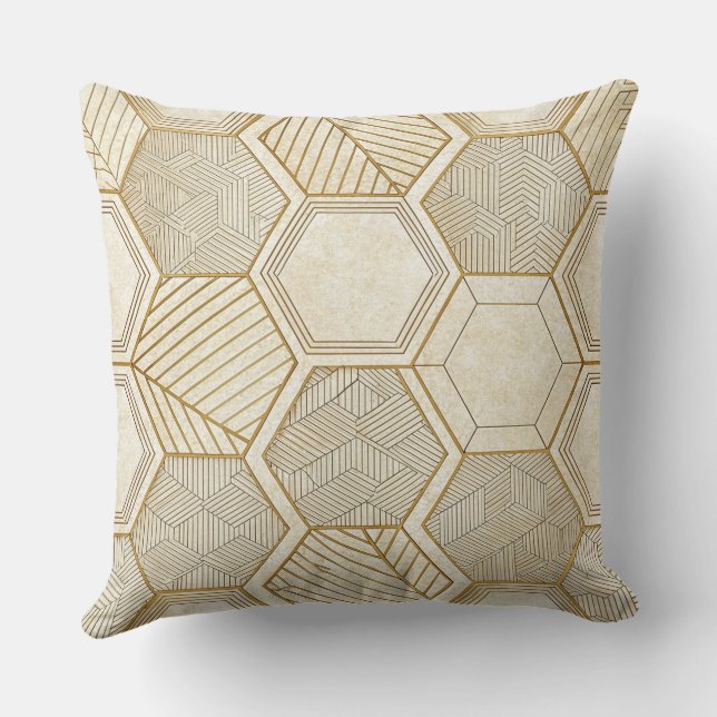 Elegant Gold Hexagon Geometric Pattern - Marble Cushion (Back)
