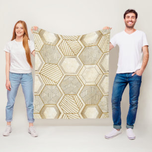 Elegant Gold Hexagon Geometric Pattern - Marble Fleece Blanket