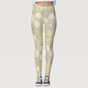Elegant Gold Hexagon Geometric Pattern - Marble Leggings
