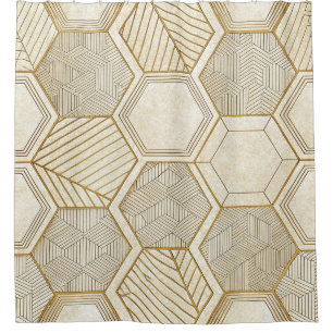 Elegant Gold Hexagon Geometric Pattern - Marble Shower Curtain