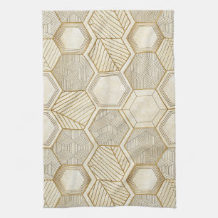 Elegant Gold Hexagon Geometric Pattern - Marble Tea Towel