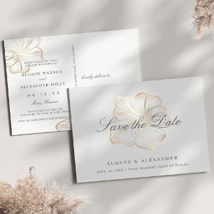 Elegant Gold Hibiscus Flower Wedding Save the Date Announcement Postcard