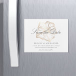 Elegant Gold Hibiscus Flower Wedding Save the Date Magnetic Invitation<br><div class="desc">Notify guests of your upcoming destination,  beach,  or tropical island wedding with these beautiful summer floral save the date magnets featuring a faux gold foil hibiscus flower illustration on a crisp white background. Elegant grey script and block lettering displays your wedding details (names,  wedding date,  location,  and website).</div>