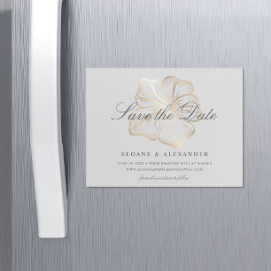Elegant Gold Hibiscus Flower Wedding Save the Date Magnetic Invitation