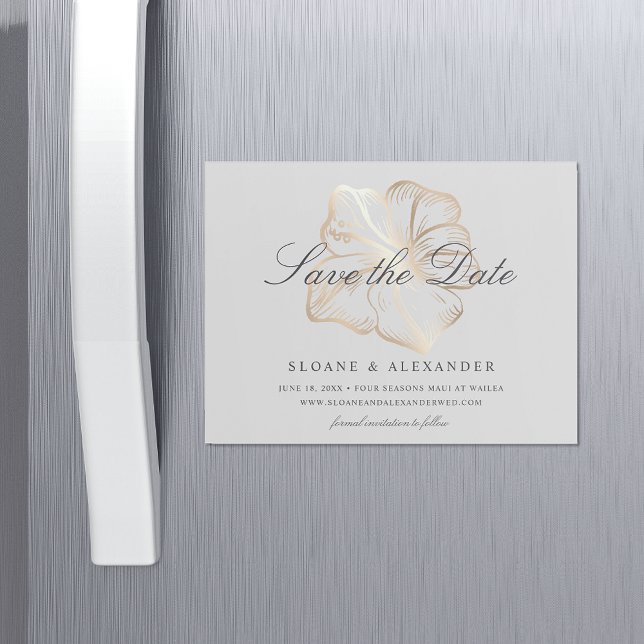 Elegant Gold Hibiscus Flower Wedding Save the Date Magnetic Invitation (Creator Uploaded)