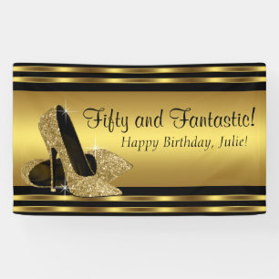 Elegant Gold High Heel Birthday Party Banner