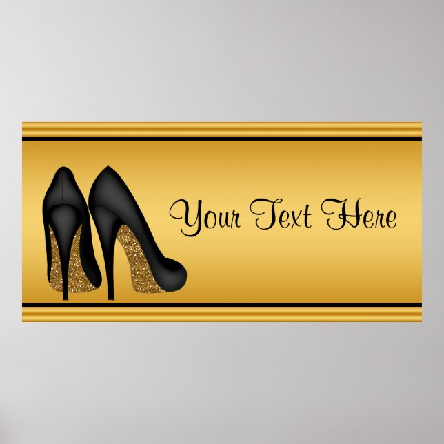 Elegant Gold High Heel Birthday Party Banner Poster (Front)
