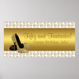 Elegant Gold High Heel Birthday Party Banner Poster
