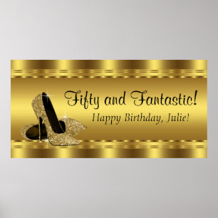 Elegant Gold High Heel Birthday Party Banner Poster