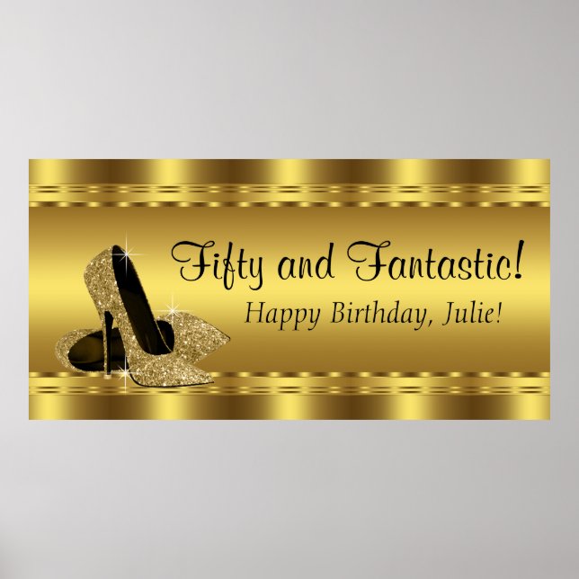 Elegant Gold High Heel Birthday Party Banner Poster (Front)