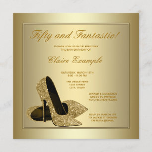Elegant Gold High Heels Womans Gold 50th Birthday Invitation