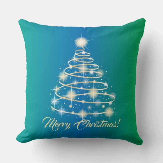 Elegant Gold Holiday Festive Merry Christmas Tree Cushion (Front)