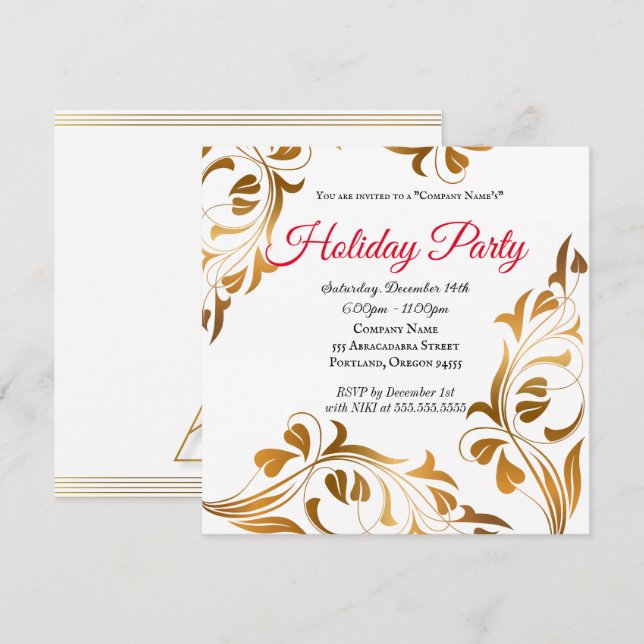 Elegant gold Holiday Party Company Invitation (Front/Back)