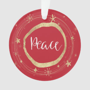 Elegant Gold Holiday Red Peace Ornament