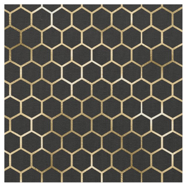 Elegant Gold Honeycomb Black Pattern Fabric (Close Up)