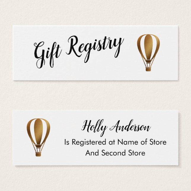 Elegant Gold Hot Air Balloon Gift Registry Cards (Front & Back)