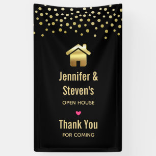 Elegant Gold House Symbol Housewarming Open House Banner