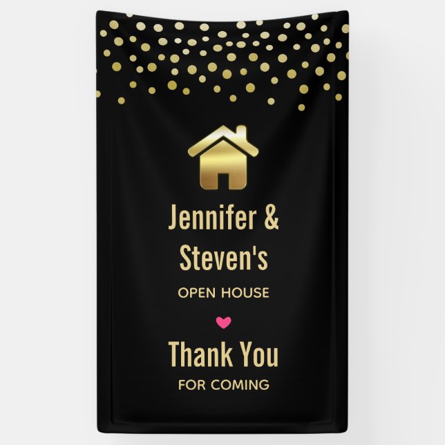 Elegant Gold House Symbol Housewarming Open House Banner (Vertical)
