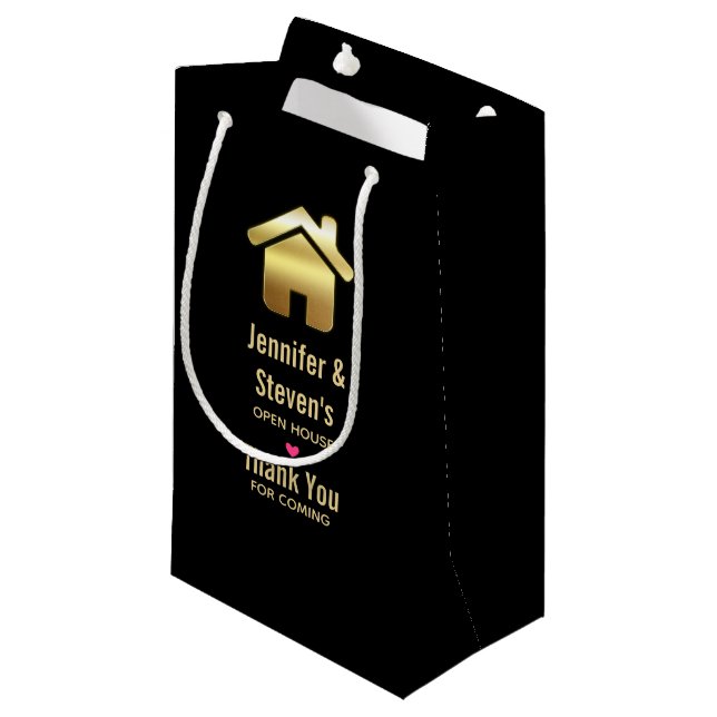Elegant Gold House Symbol Housewarming Thank You Small Gift Bag (Front Angled)
