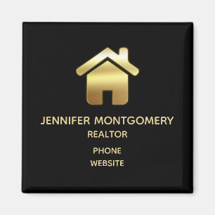 Elegant Gold House Symbol Real Estate Business Magnet