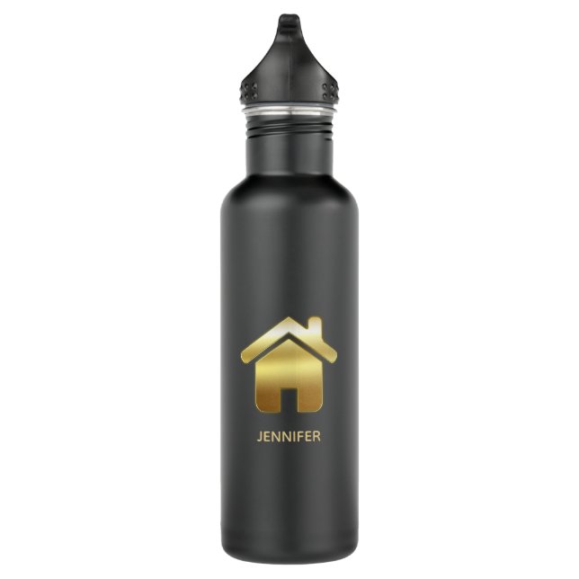 Elegant Gold House Symbol Real Estate Design 710 Ml Water Bottle (Right)