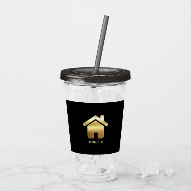 Elegant Gold House Symbol Real Estate Design Acrylic Tumbler (Back Ice)
