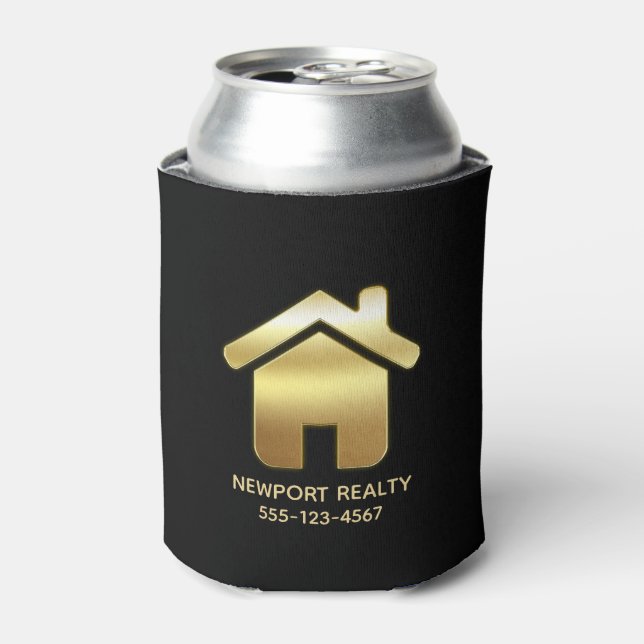 Elegant Gold House Symbol Real Estate Design Can Cooler (Can Front)