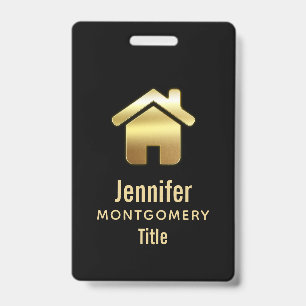 Elegant Gold House Symbol Real Estate Design ID Badge