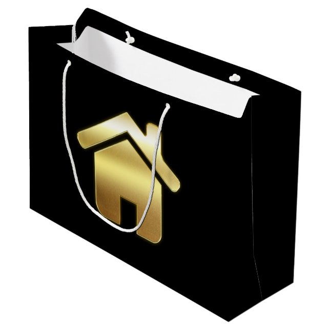 Elegant Gold House Symbol Real Estate Design Large Gift Bag (Front Angled)