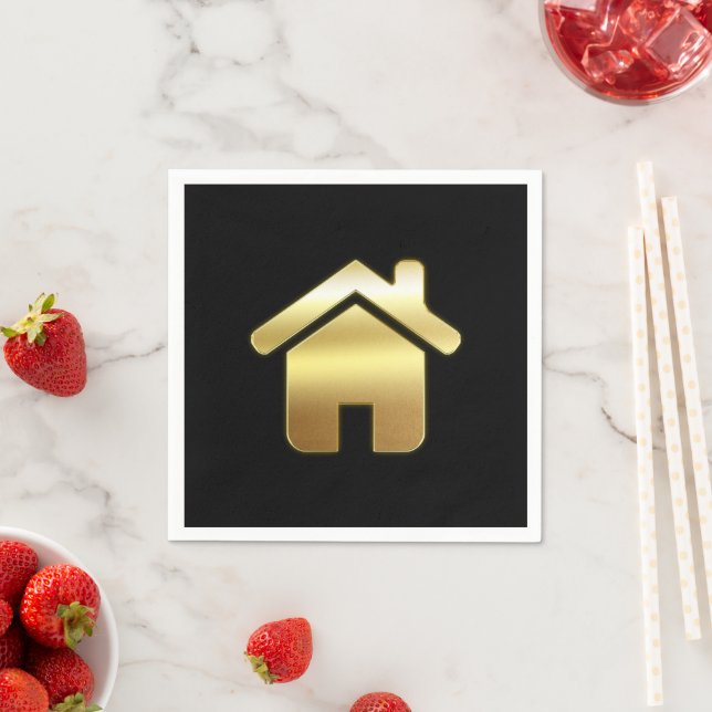 Elegant Gold House Symbol Real Estate Design Napkin (Insitu)