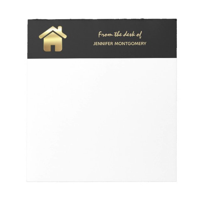 Elegant Gold House Symbol Real Estate Design Notepad (Front)