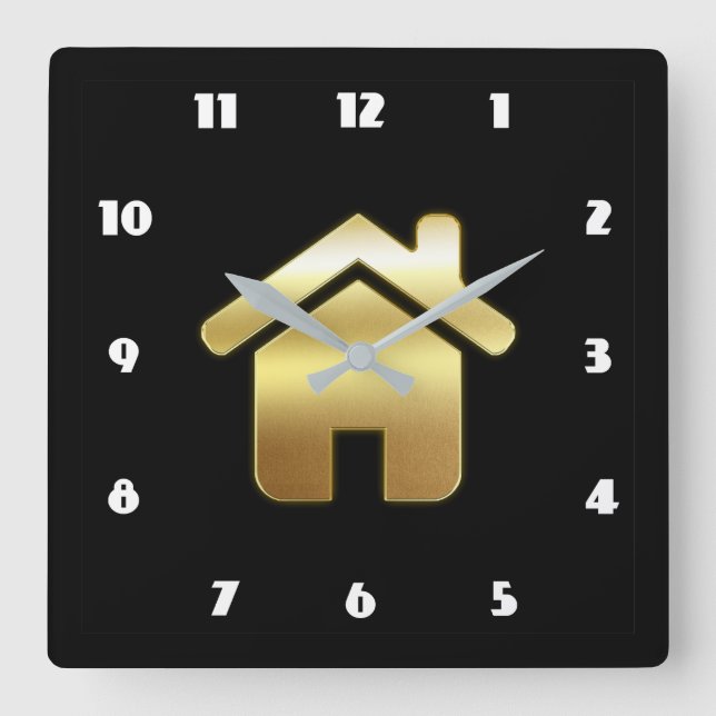 Elegant Gold House Symbol Real Estate Design Square Wall Clock (Front)