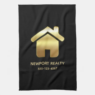 Elegant Gold House Symbol Real Estate Design Tea Towel