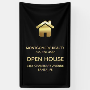 Elegant Gold House Symbol Real Estate Open House Banner