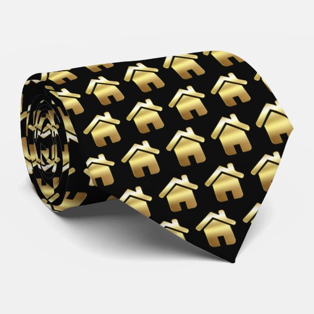 Elegant Gold House Symbol Real Estate Pattern Tie (Rolled)