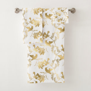 Elegant Gold Hummingbirds Glam Bath Towel Set