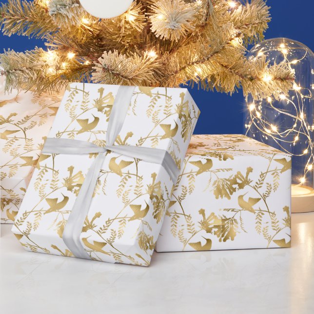 Elegant Gold Hummingbirds Glam Wrapping Paper (Holidays)