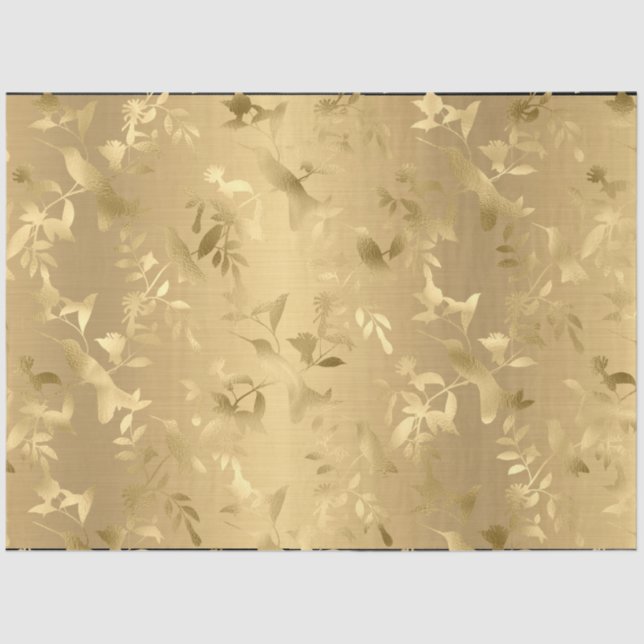 Elegant Gold Hummingbirds Tissue Paper (Front)