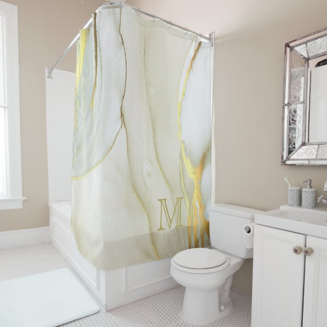 Elegant Gold Ink Abstract Pattern Monogram  Shower Curtain (In Situ)